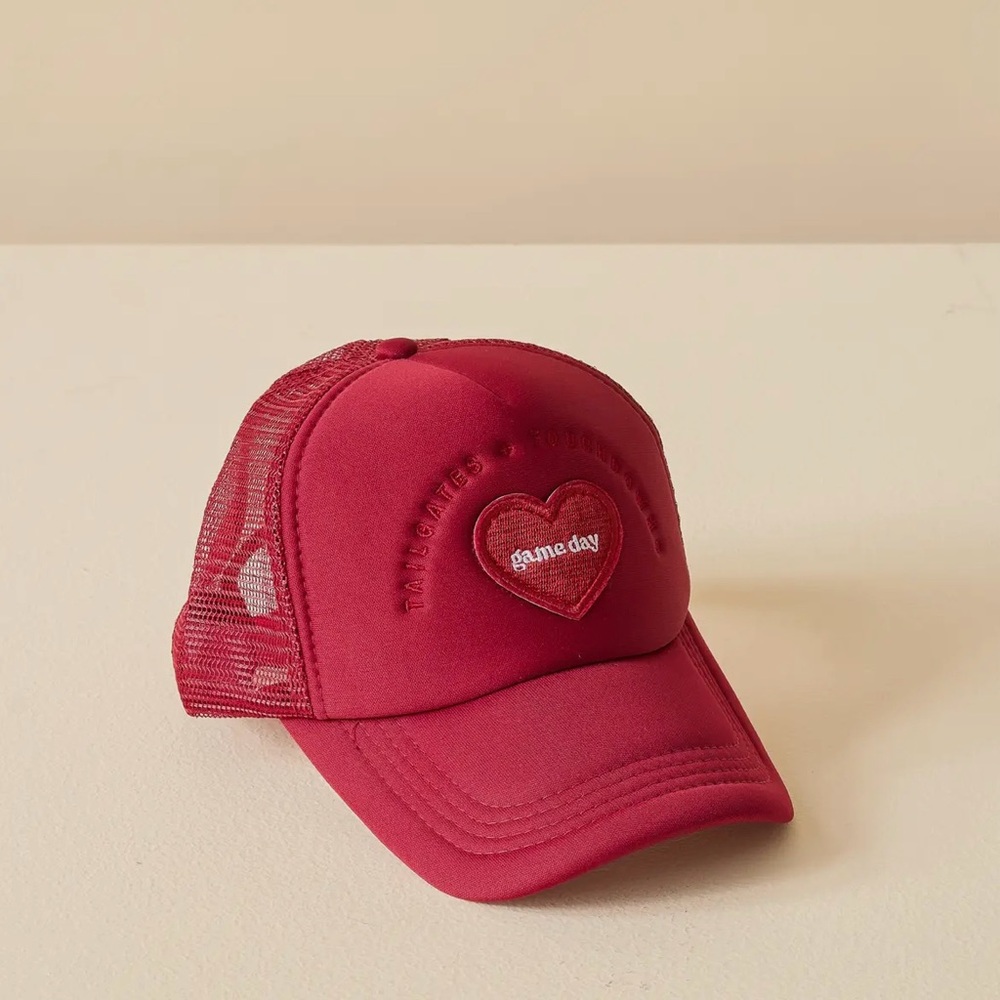 NWT Burgundy Tailgates & Touchdowns Game Day Trucker Hat with Heart Patch